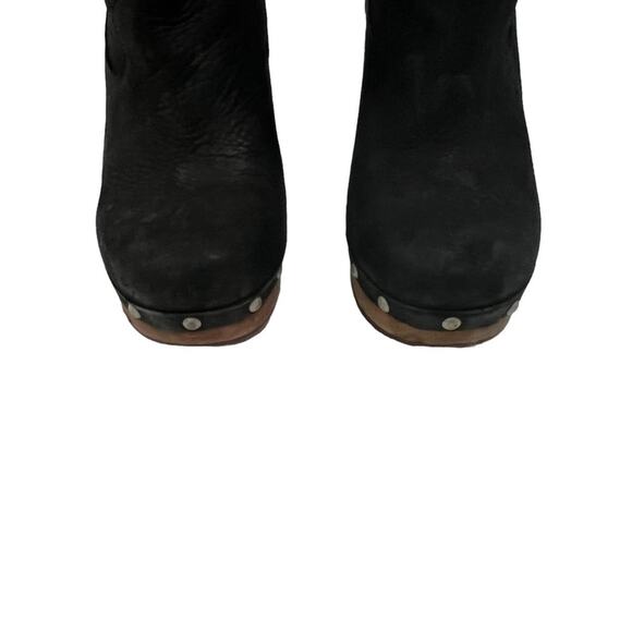 UGG Australia Carnegie Studded Wood Stacked Sheepskin Sherpa Black Booties Sz 7 - Picture 7 of 12